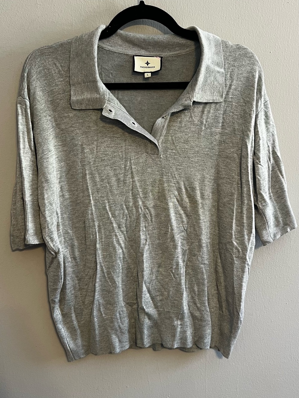 Tuckernuck Grey Short Sleeve Knit Polo Shirt Womens Large